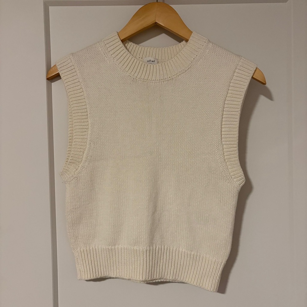 Aritzia Wilfred Ribbed Knit Sweater Vest - White/Cream - Merino wool & cotton